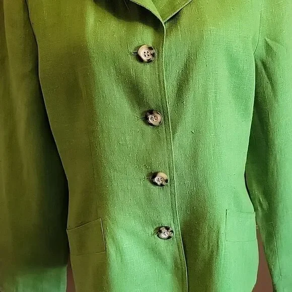 Harve Bernard- Linen Green Jacket With Collar and Buttons Down Front. 14. NWT - Picture 3 of 9